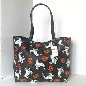 Coach City Tote Bag CCE69 Signature Canvas Halloween Ghost Print Walnut Large